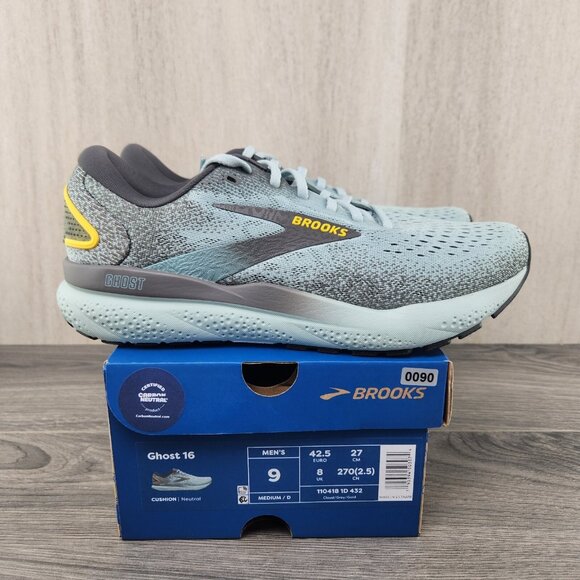 Brooks Ghost 16 Size Mens Cloud Grey Gold Green Running Casual